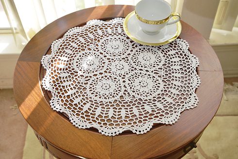 White color Crochet Round Table Topper 16"x16" Round. (2 pcs) - Click Image to Close